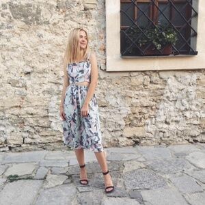 Custom-Made Floral Top & Midi Skirt Set – Size S, New